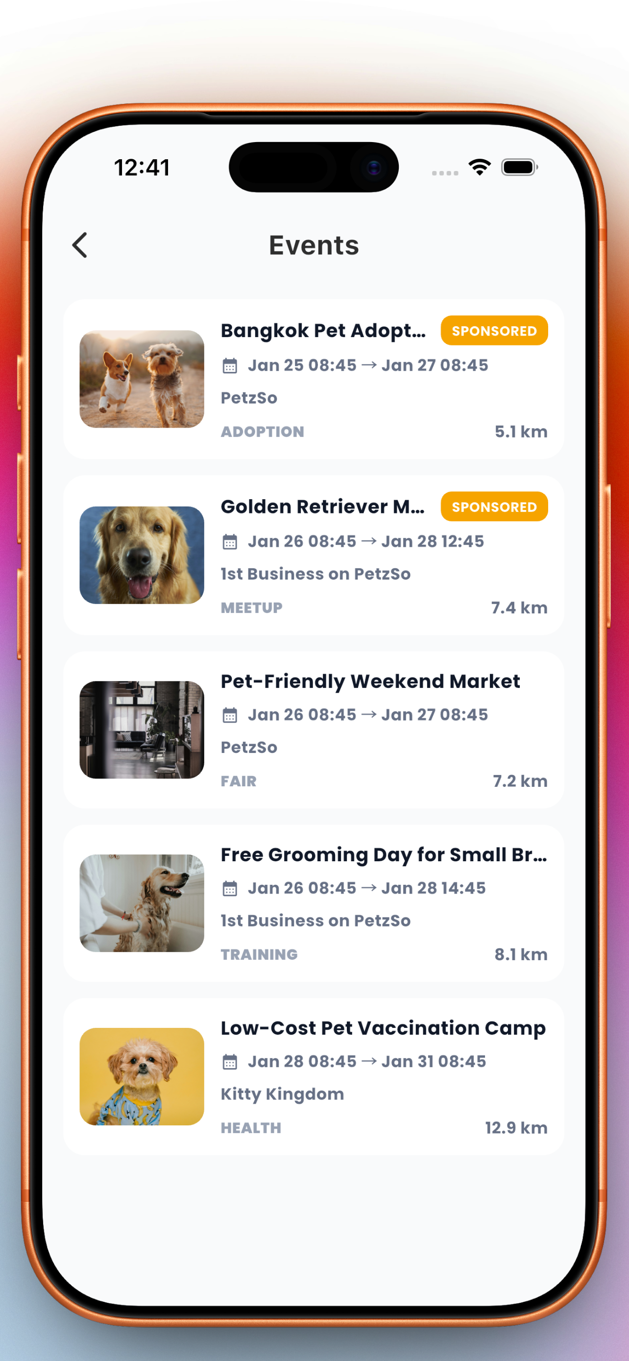 PetzSo events screen